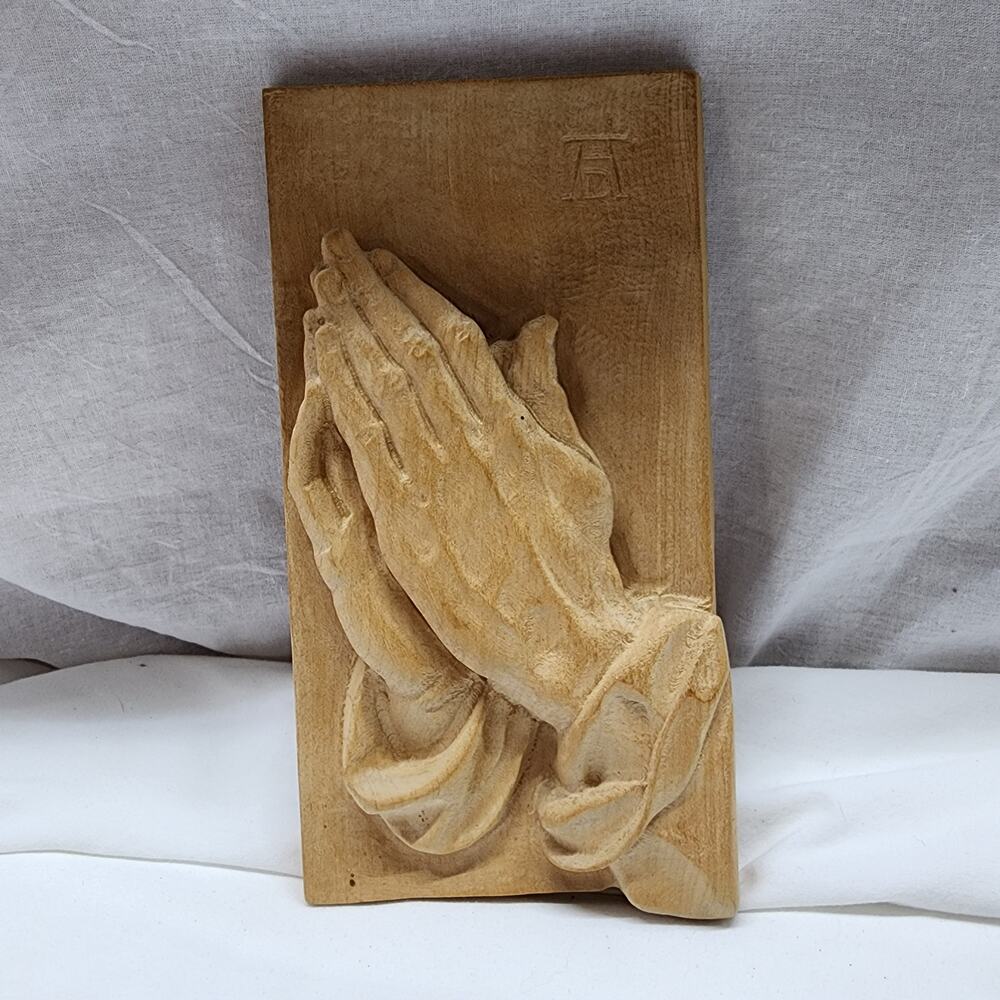 Vintage German 3D Praying hands Carved plaque Albrecht Durer shlf